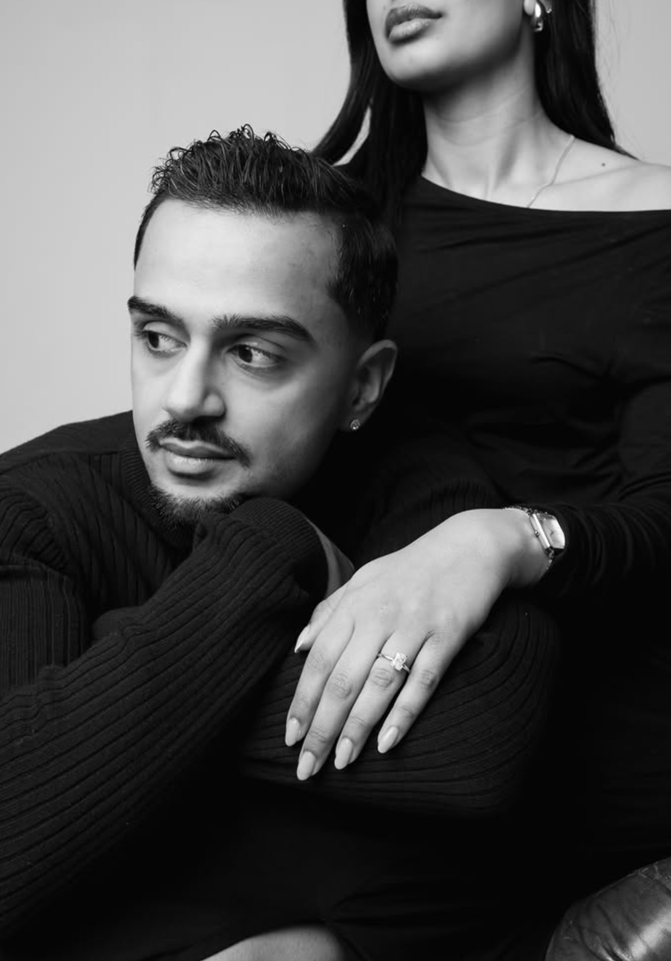 Black and white maternity portrait photographed by Pamila